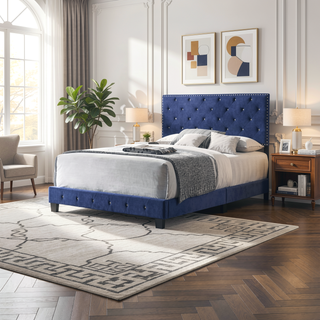 Sunvega Noble Navy Queen Bed With Transitional Flair For Balanced Room Look