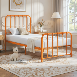 Sunvega Orange Finished Metal Twin Platform Bed Frame Ships in One Box