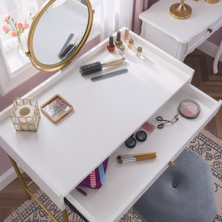 Sunvega Chic Dressing Vanity with Gold Swivel Mirror and Spacious Drawer