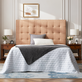 Sunvega Beige Tufted Linen-Inspired Upholstered Headboard for Queen Size Bed
