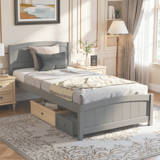 Sunvega Gray Wood Platform Bed with Headboard and Footboard for Bedroom