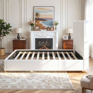 Sunvega King Platform Bed Frame with Cushioned Headboard and Solid Wood Feet