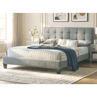 Sunvega Modern Light Gray Upholstered Tufted Headboard California King Platform Bed