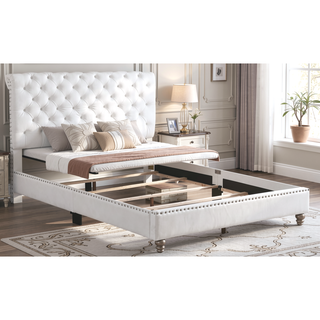 Sunvega Elegant White Transitional Queen Bed with Sleek Finish and Spacious Dimensions