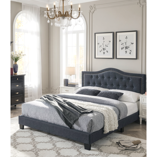 Sunvega European Queen Size Bed with Button Tufted Headboard and Charcoal Finish
