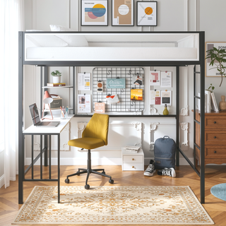 Sunvega Full Loft Bed with Desk and Shelves for Kids Teens Guest Room Dorm