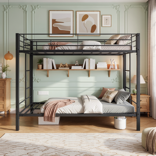 Sunvega Twin Over Twin Metal Bunk Bed with Double Guard Rails and Ladder