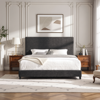Sunvega King Size Charcoal Grey Upholstered Platform Bed with Padded Headboard