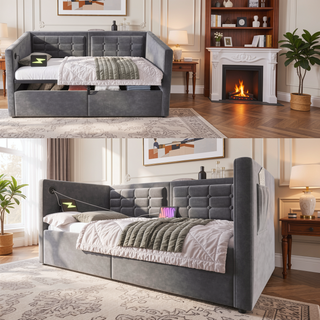 Sunvega Twin Size Daybed with Hydraulic Storage and USB Type-C Charging Station