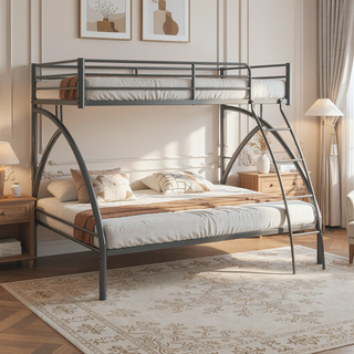 Sunvega Gray Metal Twin/Full Bunk Bed with Guard Rails and Ladder