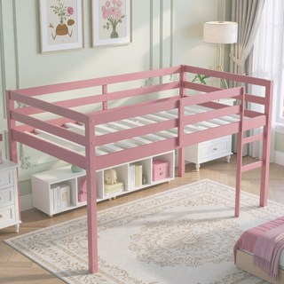 Sunvega Espresso Rubber Wood Low Height Loft Bed with Ladder for Bedroom
