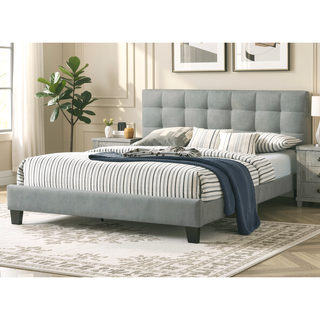 Sunvega Modern Light Gray Upholstered Tufted Headboard California King Platform Bed