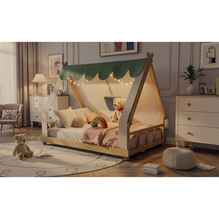 Sunvega Full Size House Bed with Detachable Tent and Light for Kids Room