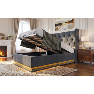 Sunvega Full Size Upholstered Bed with 360 LED Lighting Hydraulic Storage and USB Charging