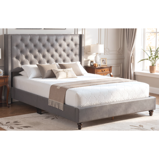 Sunvega Light Grey Queen Upholstered Bed with Soft Upholstery for Easy Assembly