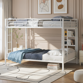 Sunvega Multi-Functional Square Tube Iron Bunk Bed with Full-Size Upper and Lower Beds