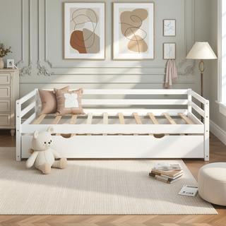 Sunvega Twin Size Daybed with Hideaway Trundle Bed and Sturdy Solid Wood Frame