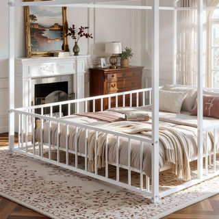 Sunvega Full Size Playhouse Metal Bed Frame with Fence for Kids and Teens