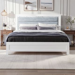 Sunvega White Queen Upholstered Bed with Modern LED Accent Lighting