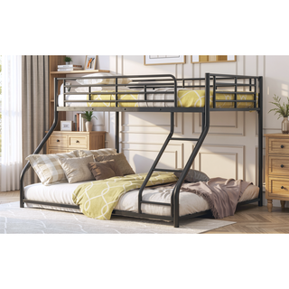 Sunvega Modern Metal Bunk Bed with Sloping Stairs Full XL Over Queen