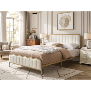 Sunvega Upholstered Queen Bed Frame with Tufted Headboard and Soft Fabric