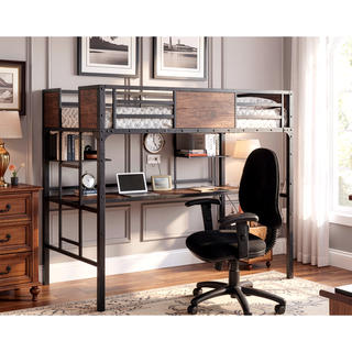 Sunvega Industrial Twin Over Workstation Bunk Bed With Wood Panels And Nailhead Trim