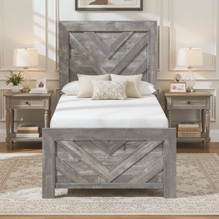 Sunvega Natural Finish Full Bed with Headboard Footboard and Rails