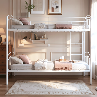 Sunvega Twin Over Twin Metal Bunk Bed with Chrome Finish Separates into Two Beds