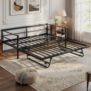 Sunvega Twin Size Metal Daybed with LED Light Strip and Adjustable Trundle