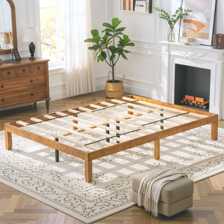 Sunvega Queen Size Solid Wood Platform Bed Frame with Strong Slat Support