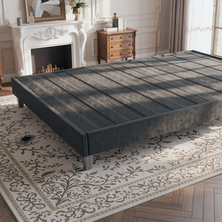 Sunvega Easy Assembly Modern Faux-Wood Legs Fabric Covered Twin Bed Frame