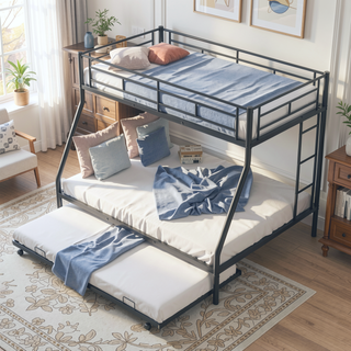 Sunvega Twin over Full Bunk Bed with Twin Trundle and Two Ladders