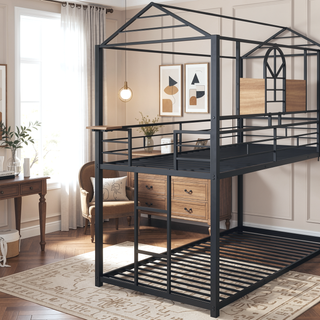 Sunvega Twin Over Twin Metal Bunk Bed With Slide And Playhouse Design For Bedroom