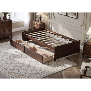 Sunvega Twin Size Bed with 2 Drawers and Wheels for Spacious Storage