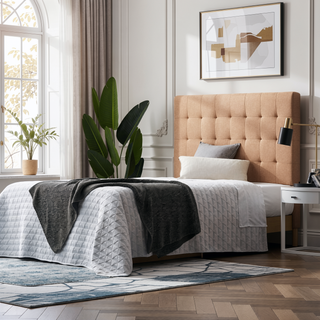 Sunvega Beige Tufted Linen-Inspired Upholstered Headboard for King Cal King Beds