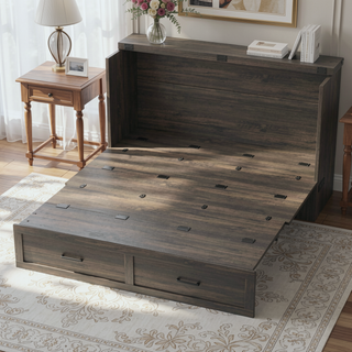 Sunvega Queen Size Murphy Cabinet Bed with Charging Station and Storage Drawer