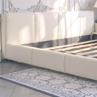Sunvega Stylish Gray Upholstered King Bed with Faux Leather and Wood Frame
