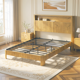 Sunvega Queen Size Bed Frame with Storage Headboard and Built-in Charging Station