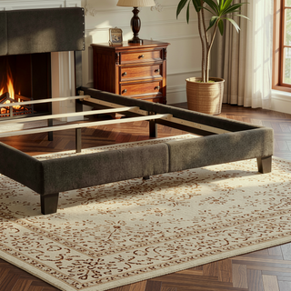 Sunvega Guyancourt Charcoal Upholstered Eastern King Panel Bed with Nailhead Trim