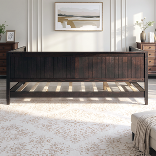 Sunvega Classic Mid-Century Modern Wood Daybed Sofa Bed with Backrest and Armrest