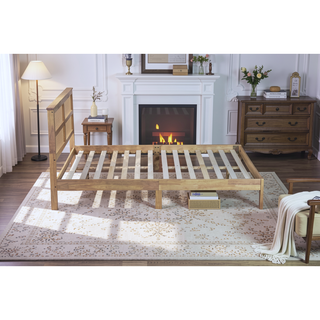 Sunvega Full Size Bed with Rattan Headboard Two Storage Drawers and Enhanced Support Slats