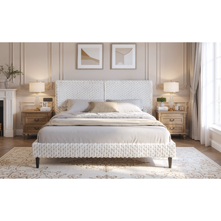 Sunvega Plush Soft Bed with Dual-Zone Backrest for Bedroom, Queen Size