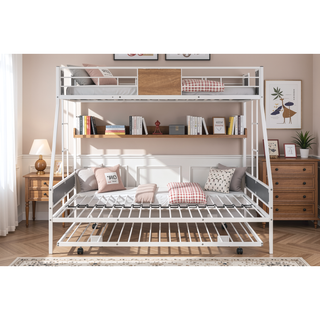 Sunvega Metal Twin over Full Bunk Bed with Trundle and Safety Guardrail