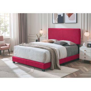 Sunvega Pink PU Fabric Upholstered Platform Bed Frame with Headboard and Footboard