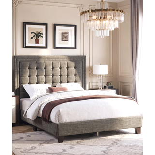 Sunvega Elegant Brown and Espresso Finish Full Size Upholstered Bed with Tufted Headboard