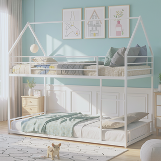 Sunvega Sturdy Metal Twin over Twin Bunk Bed with Safety Guardrail and Ladder
