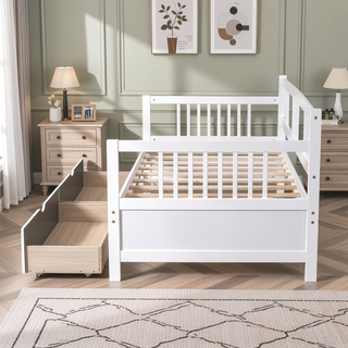Sunvega Full Size Daybed with Twin Trundle Solid Wood Frame for Living Room