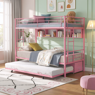 Sunvega Metal Bunk Bed with Trundle for Modern Space Saving Bedroom
