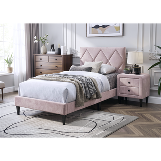 Sunvega Adjustable Velvet Upholstered Twin Bed with 12 Slat Support System