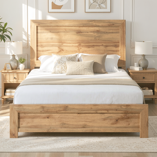 Sunvega Natural Finish Full Bed with Headboard Footboard and Rails